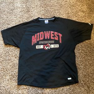 Russell Midwest Sporting Goods T-Shirt. Athletic Black Dri-Fit. Adult Medium.